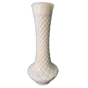 Vintage Milk Glass Diamond Shape Pattern Flower Vase